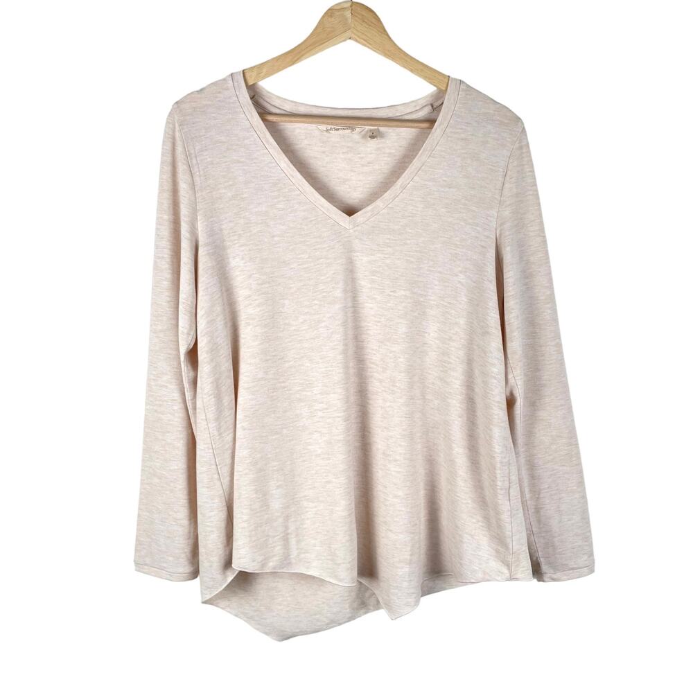 Soft Surroundings Top Small Cream Beige Knit Asymmetrical Simply Elegant V-Neck